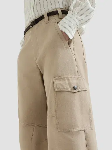 Brunello Cucinelli Women's Délavé Cotton Canvas Cargo Barrel Trousers With Monili - Beige | Thumbnail 5