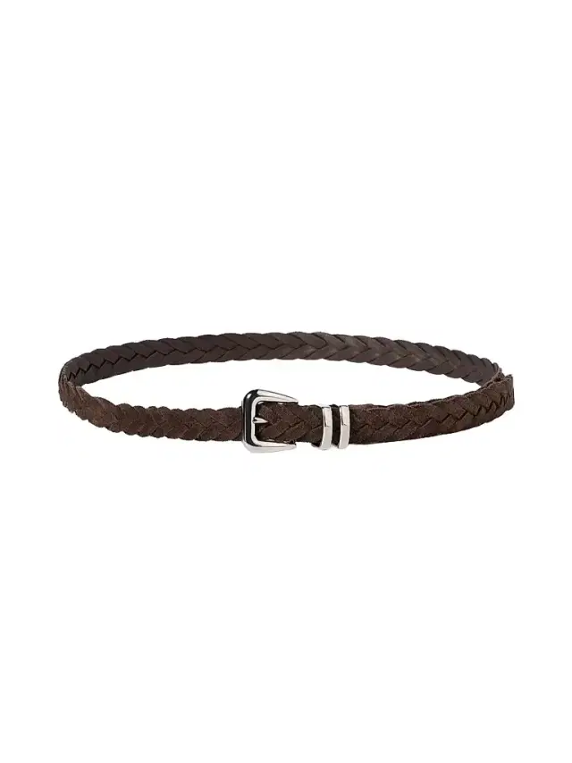 Brunello Cucinelli Men's Reversed Calfskin Braided Belt with Tip - Rust Brown