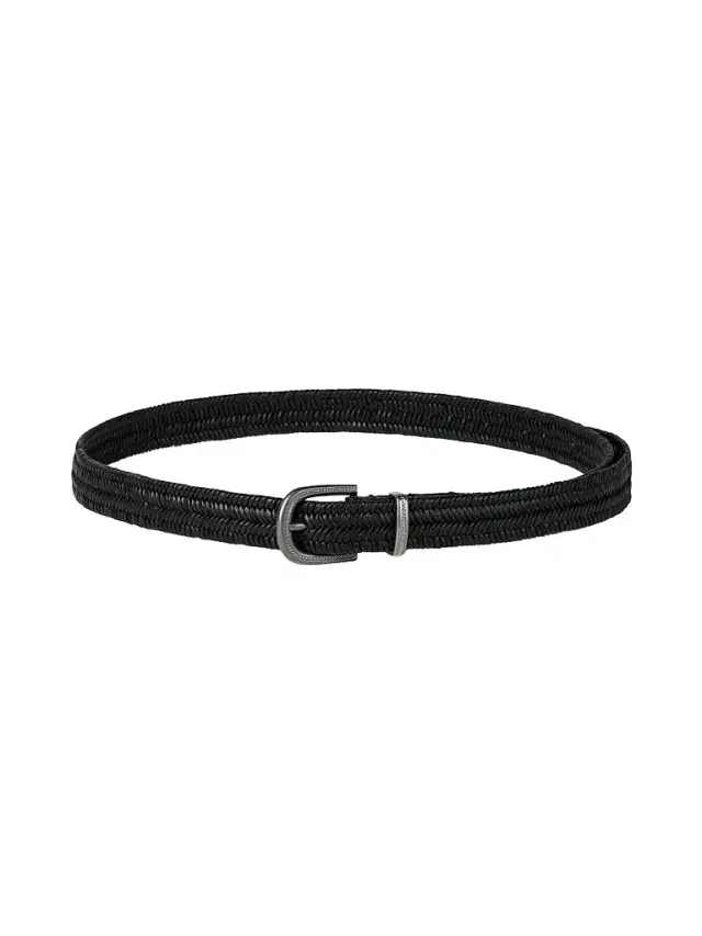 Brunello Cucinelli Women's Stretch Braided Leather Belt - Black