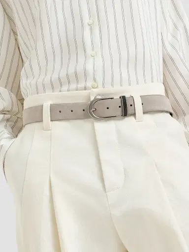 Brunello Cucinelli Women's Suede Belt with Monili - Light Grey | Thumbnail 3 Brunello Cucinelli Women's Suede Belt with Monili - Light Grey | Thumbnail 3
