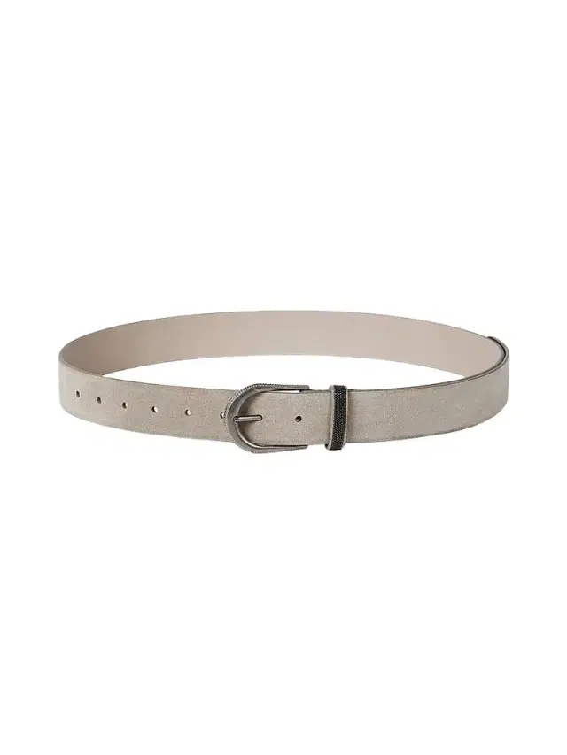 Brunello Cucinelli Women's Suede Belt with Monili - Light Grey