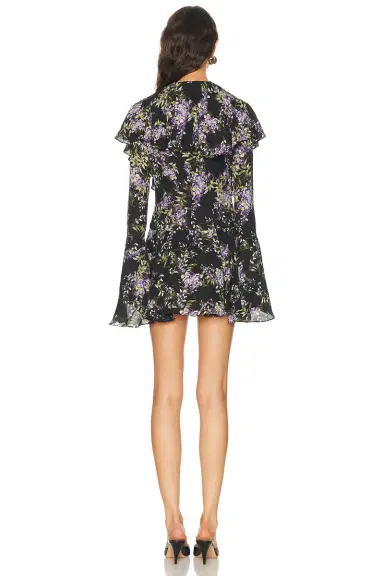 Norma Kamali Long Sleeve Deep V Ruffle Mini Dress | Thumbnail 3 Norma Kamali Long Sleeve Deep V Ruffle Mini Dress | Thumbnail 3