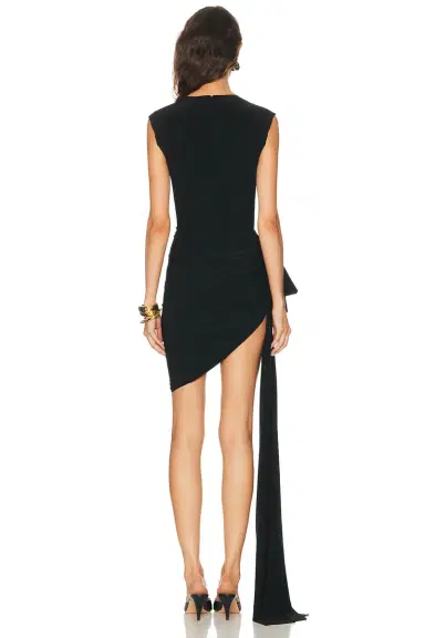 Norma Kamali Sleeveless Side Drape Bow Mini Dress | Thumbnail 4 Norma Kamali Sleeveless Side Drape Bow Mini Dress | Thumbnail 4