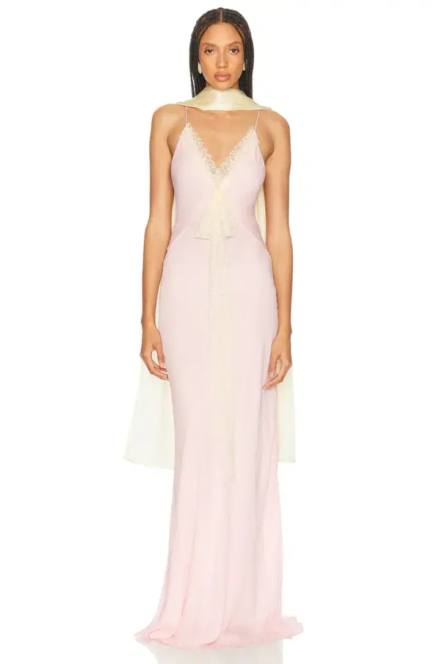 Helsa Sheer Georgette Gown With Lace