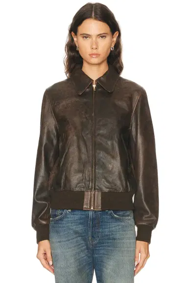 R13 Boyfriend Leather Bomber Jacket | Thumbnail 2