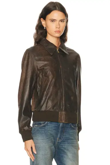 R13 Boyfriend Leather Bomber Jacket | Thumbnail 3