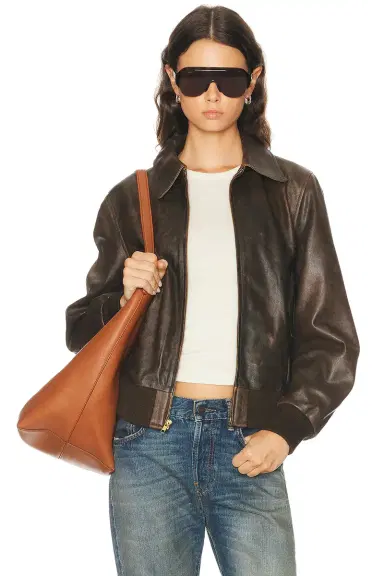 R13 Boyfriend Leather Bomber Jacket | Thumbnail 1