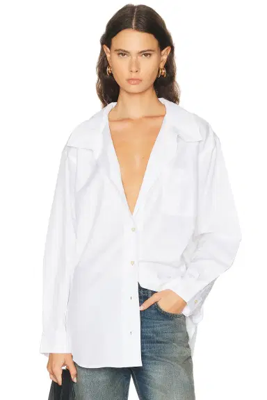 R13 Tall Collar Boyfriend Button Up Shirt | Thumbnail 1