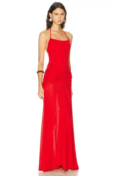 SIEDRÉS Nensi Ruched Mesh Maxi Dress | Thumbnail 2
