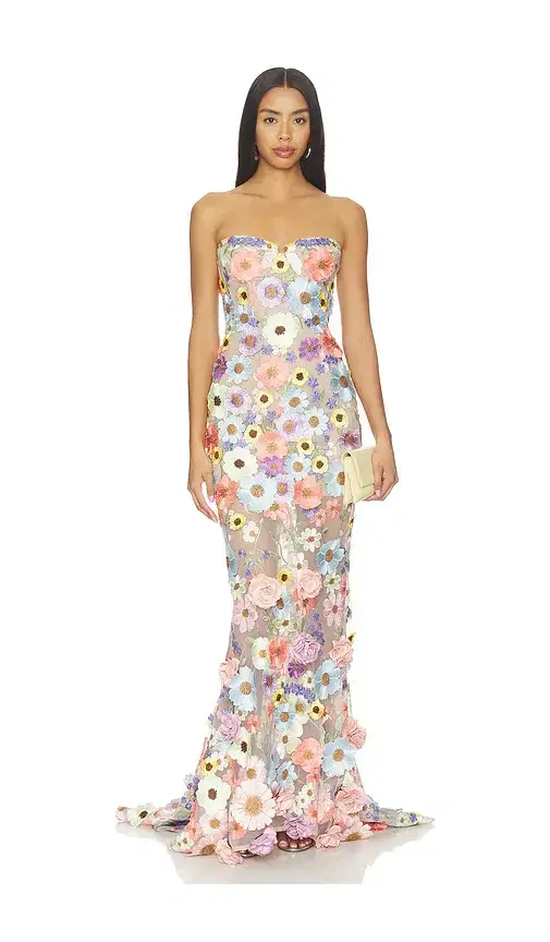 Bronx Banco Jasmine Floral Strapless Gown