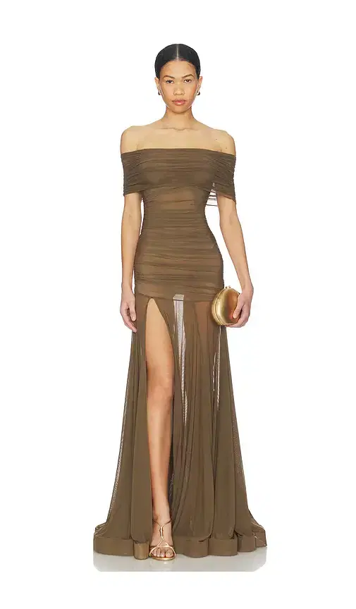Bronx Banco Dakar Off Shoulder Sheer Maxi Dress