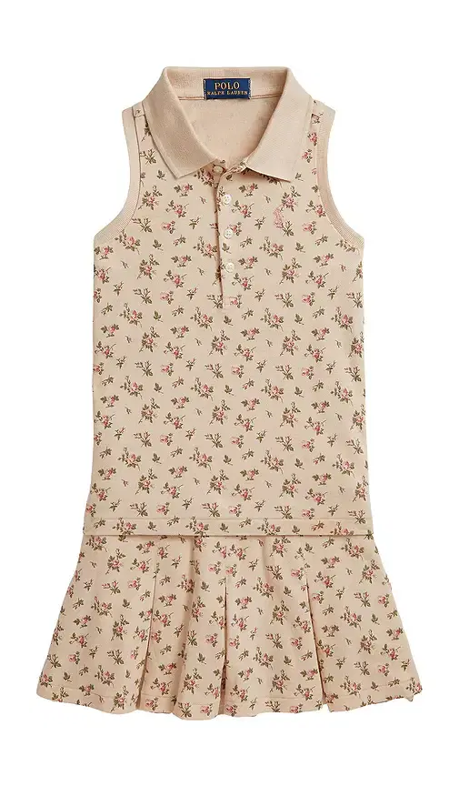 Polo Ralph Lauren Kids Sleeveless Stretch Mesh Floral Shirt With Pleated Skirt
