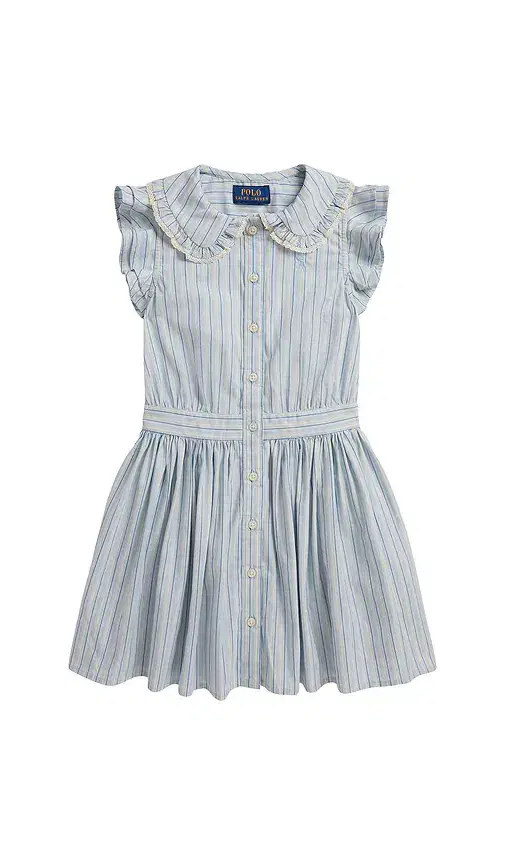 Polo Ralph Lauren Kids Cap Sleeve Poplin Striped Collared Shirt Dress