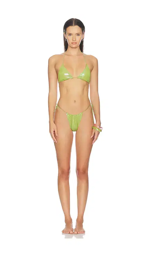 naranja furcado Latex Splash Triangle Bikini Set