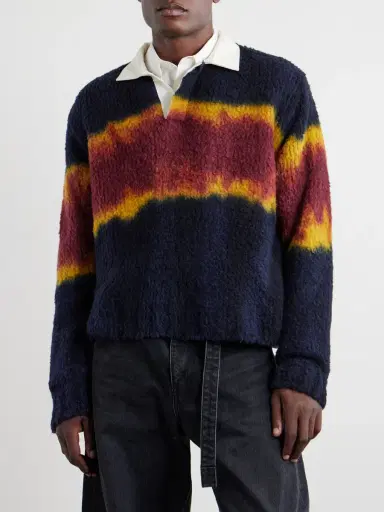 Sacai Chusen-Dyed Wool-Blend Polo Sweater - Men | Thumbnail 3 Sacai Chusen-Dyed Wool-Blend Polo Sweater - Men | Thumbnail 3