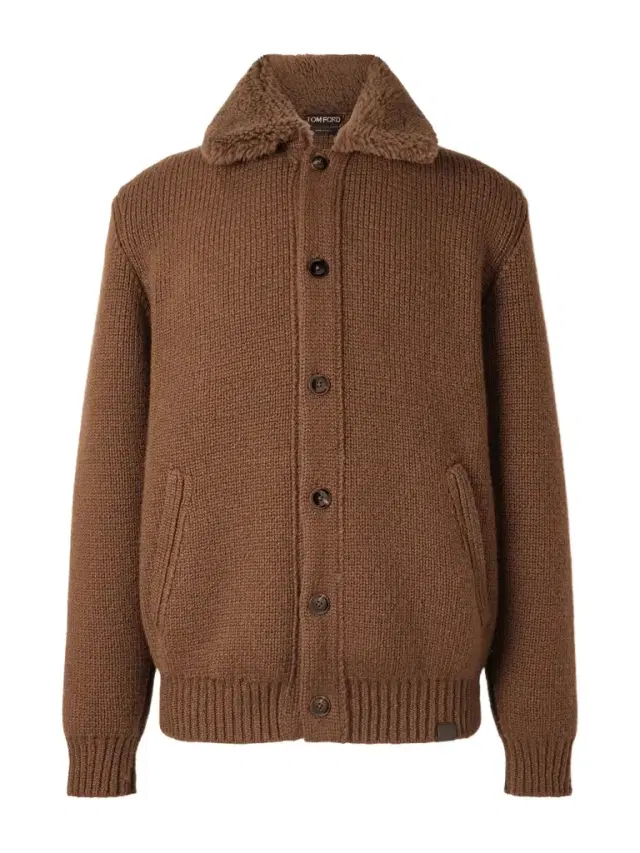 Tom Ford Bouclé-Trimmed Ribbed Cashmere Cardigan - Men