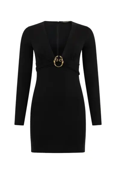 Roberto Cavalli Black Dress Mini With Plunging Neckline | Thumbnail 1 Roberto Cavalli Black Dress Mini With Plunging Neckline | Thumbnail 1