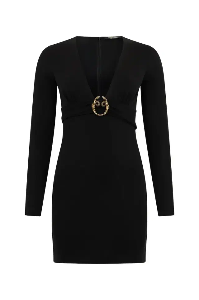 Roberto Cavalli Black Dress Mini With Plunging Neckline