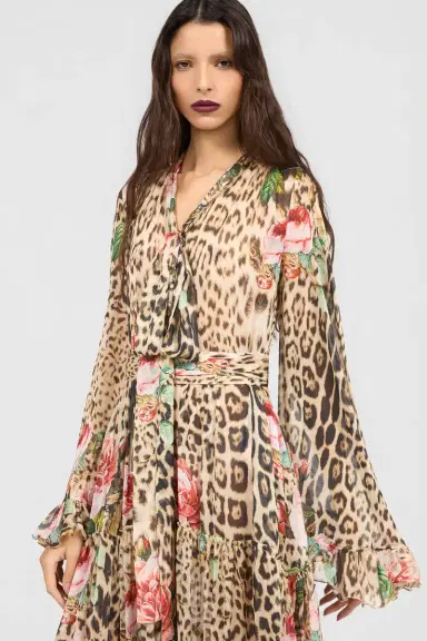 Roberto Cavalli Jaguar Roses Print Dress | Thumbnail 4