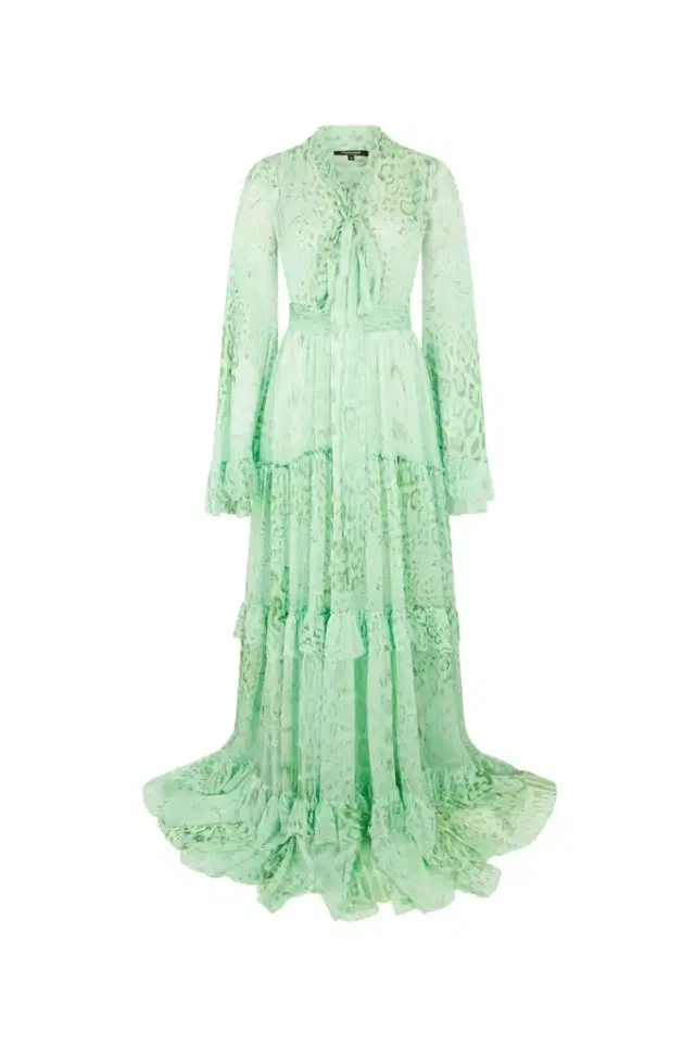 Roberto Cavalli Jaguar Mint Print Silk Dress