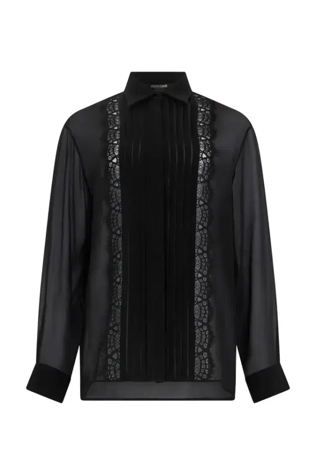 Roberto Cavalli Black Shirt With Lace Inserts