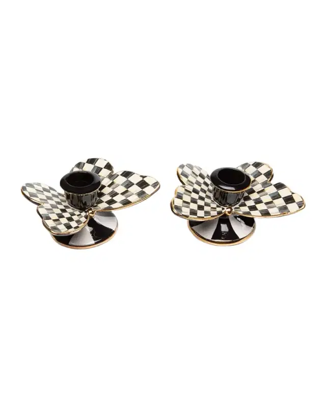 MacKenzie-Childs Courtly Check Butterfly Candle Holders, Set Of 2