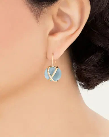 L. Klein Prisma 18K Yellow Gold Aquamarine Drop Earrings | Thumbnail 2