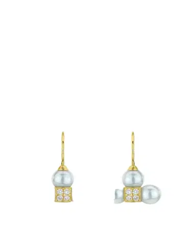 Paul Morelli 18K Yellow Gold Diamond and 6mm Pearl Sequence Wire Earrings | Thumbnail 1