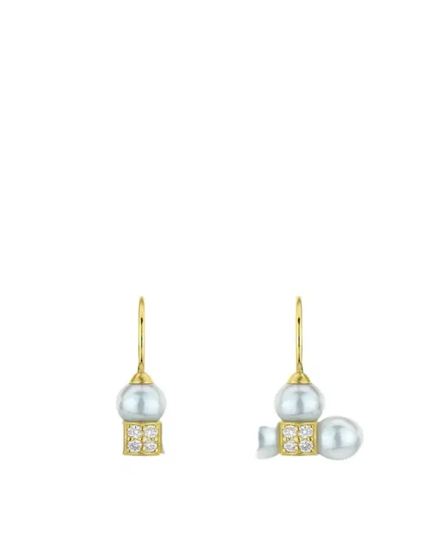 Paul Morelli 18K Yellow Gold Diamond and 6mm Pearl Sequence Wire Earrings
