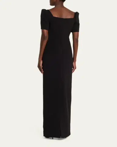 Rickie Freeman for Teri Jon Scalloped Crepe Short-Sleeve Embroidered Gown | Thumbnail 3 Rickie Freeman for Teri Jon Scalloped Crepe Short-Sleeve Embroidered Gown | Thumbnail 3
