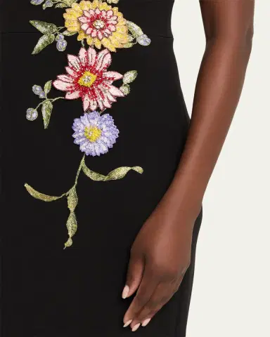Rickie Freeman for Teri Jon Scalloped Crepe Short-Sleeve Embroidered Gown | Thumbnail 5 Rickie Freeman for Teri Jon Scalloped Crepe Short-Sleeve Embroidered Gown | Thumbnail 5