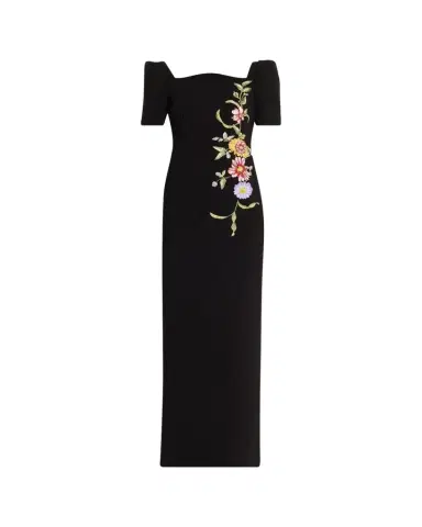 Rickie Freeman for Teri Jon Scalloped Crepe Short-Sleeve Embroidered Gown | Thumbnail 1 Rickie Freeman for Teri Jon Scalloped Crepe Short-Sleeve Embroidered Gown | Thumbnail 1