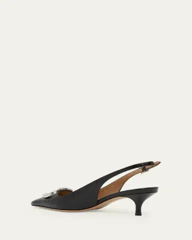 Ferragamo 40mm Sara Croc-Embossed Leather Slingback Pumps | Thumbnail 2
