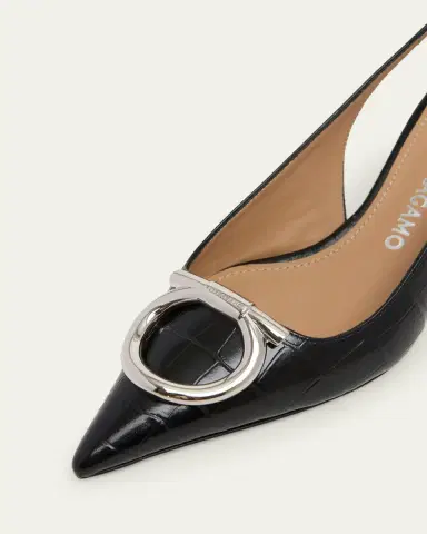 Ferragamo 40mm Sara Croc-Embossed Leather Slingback Pumps | Thumbnail 3