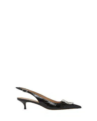 Ferragamo 40mm Sara Croc-Embossed Leather Slingback Pumps | Thumbnail 1