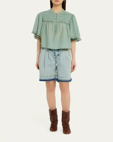 Etoile Isabel Marant Douna Pleated-Bib Voile Blouse | Thumbnail 2