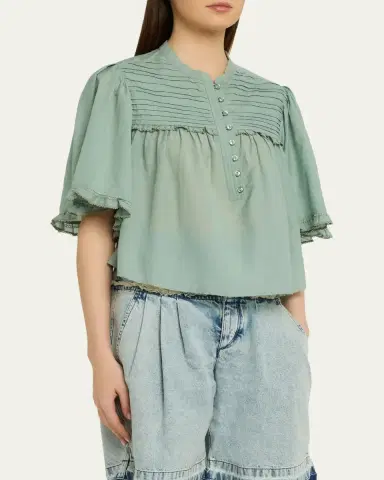 Etoile Isabel Marant Douna Pleated-Bib Voile Blouse | Thumbnail 4