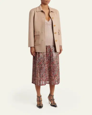 Valentino Garavani Metallic Silk Floral Pleated Midi-Skirt | Thumbnail 2