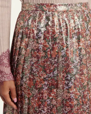 Valentino Garavani Metallic Silk Floral Pleated Midi-Skirt | Thumbnail 5