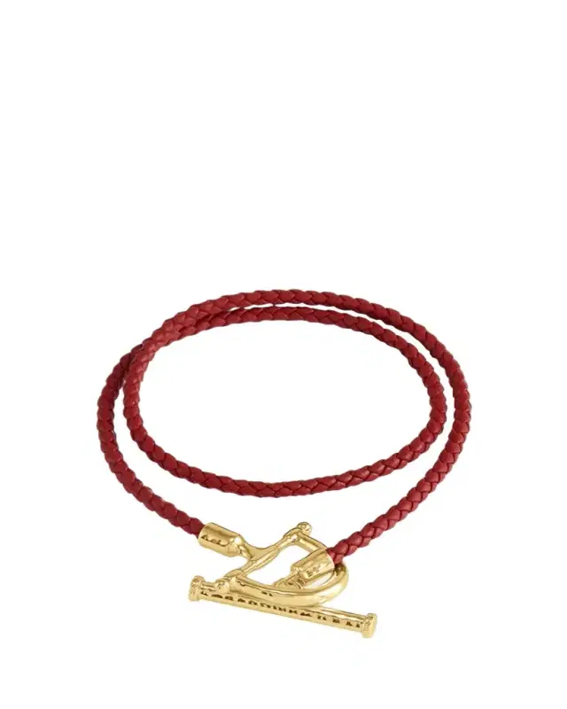 Anabel Aram Jewelry Cheval Leather Wrap Bracelet, Red/Gold