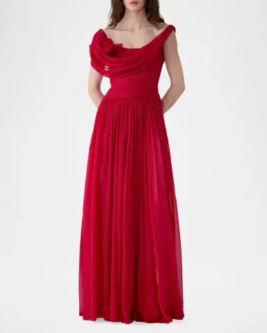 Carolina Herrera Flower Draped Off-The-Shoulder Silk Chiffon Gown | Thumbnail 2 Carolina Herrera Flower Draped Off-The-Shoulder Silk Chiffon Gown | Thumbnail 2