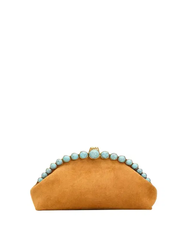 Cult Gaia Una Faux Turquoise-Embellished Suede Clutch Bag