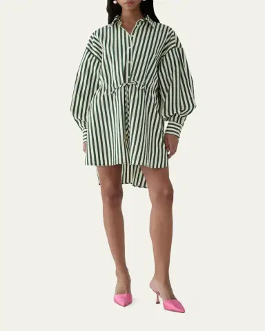 Carolina Herrera Striped Long-Sleeve Drawstring Mini Shirtdress | Thumbnail 2