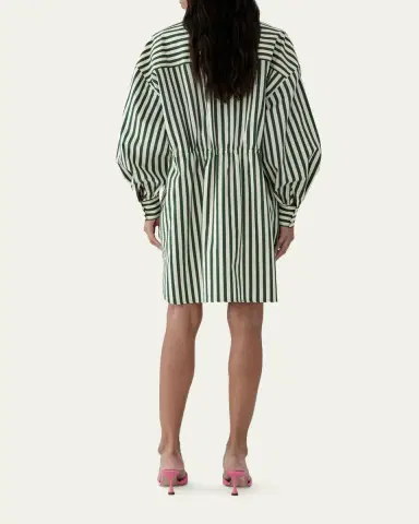 Carolina Herrera Striped Long-Sleeve Drawstring Mini Shirtdress | Thumbnail 3