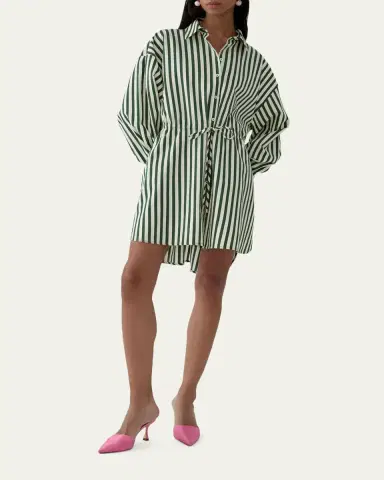 Carolina Herrera Striped Long-Sleeve Drawstring Mini Shirtdress | Thumbnail 4