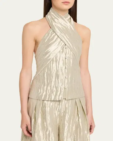 Rosie Assoulin Twisted Metallic Halter Top | Thumbnail 4