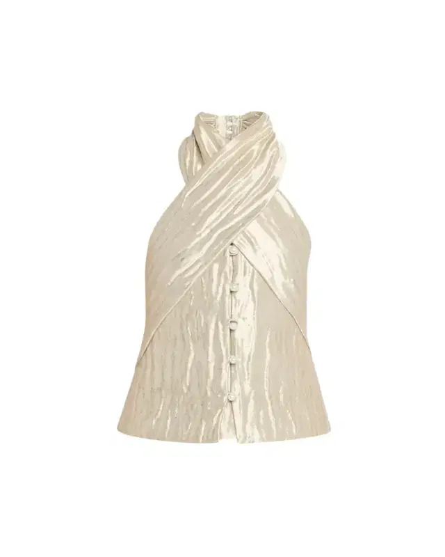 Rosie Assoulin Twisted Metallic Halter Top