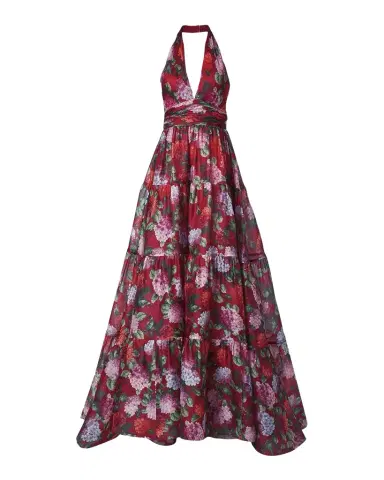 Carolina Herrera Halter Neck Tiered Floral Silk Gown | Thumbnail 1 Carolina Herrera Halter Neck Tiered Floral Silk Gown | Thumbnail 1