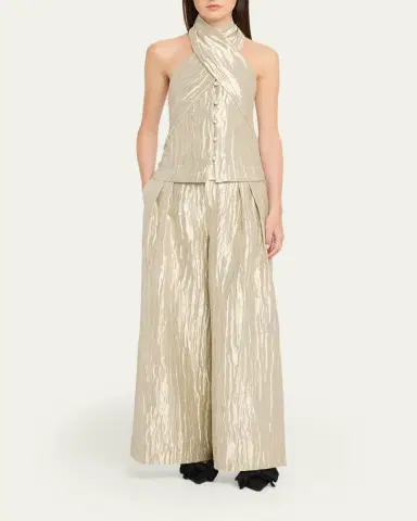 Rosie Assoulin Wide-Leg Metallic Double-Pleat Pants | Thumbnail 2 Rosie Assoulin Wide-Leg Metallic Double-Pleat Pants | Thumbnail 2