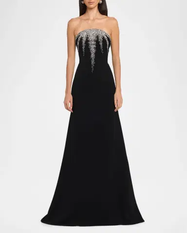 Naeem Khan Strapless Crystal-Embellished Crepe Fit-&-Flare Gown | Thumbnail 2
